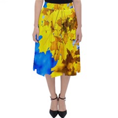 Yellow Maple Leaves Folding Skater Skirt by FunnyCow