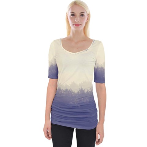 Cloudy Foggy Forest With Pine Trees Wide Neckline Tee by genx