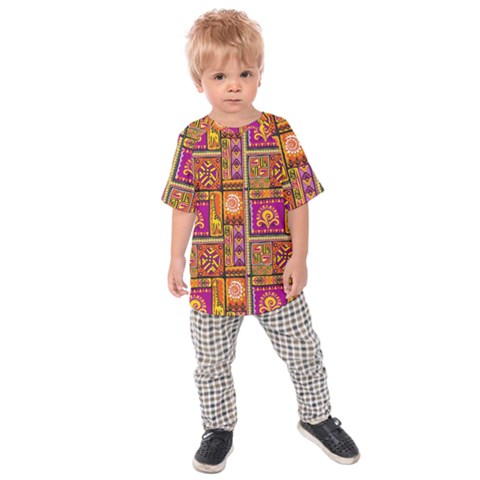Traditional Africa Border Wallpaper Pattern Colored 3 Kids Raglan Tee by EDDArt