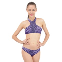 Purple Leopard High Neck Bikini Set by CasaDiModa