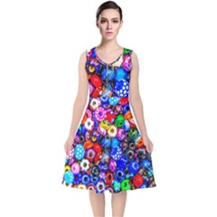 Colorful Beads V-neck Midi Sleeveless Dress  by FunnyCow