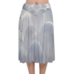 White Toy Balloons Velvet Flared Midi Skirt by FunnyCow