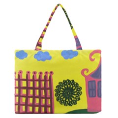 Pink House And Fence Zipper Medium Tote Bag by snowwhitegirl