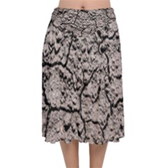 Earth  Dark Soil With Cracks Velvet Flared Midi Skirt by FunnyCow