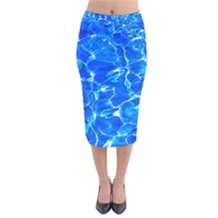 Blue Clear Water Texture Velvet Midi Pencil Skirt by FunnyCow
