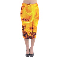 Fire And Flames Velvet Midi Pencil Skirt by FunnyCow
