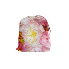 Pink Flowering Almond Flowers Drawstring Pouches (medium)  by FunnyCow