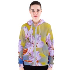 Sakura Flowers On Yellow Women s Zipper Hoodie by FunnyCow