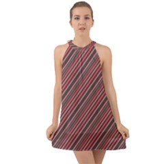 Brownish Diagonal Lines Halter Tie Back Chiffon Dress by snowwhitegirl