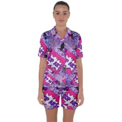 Purple Retro Pop Satin Short Sleeve Pyjamas Set by snowwhitegirl