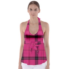 Dark Pink Plaid Babydoll Tankini Top by snowwhitegirl