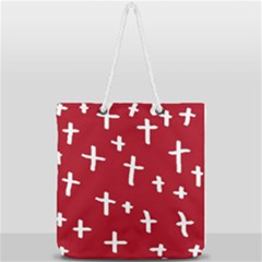 Red White Cross Full Print Rope Handle Tote (large) by snowwhitegirl
