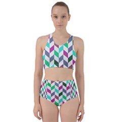 Zigzag Chevron Pattern Aqua Purple Racer Back Bikini Set by snowwhitegirl