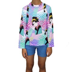 Japanese Abstract Kids  Long Sleeve Swimwear by snowwhitegirl