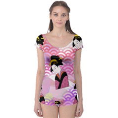 Japanese Abstract Pink Boyleg Leotard  by snowwhitegirl