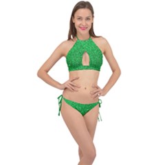 Green Glitter Cross Front Halter Bikini Set by snowwhitegirl