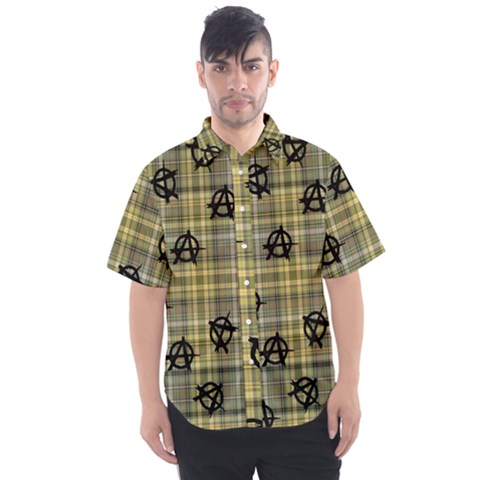 Yellow Plaid Anarchy Men s Short Sleeve Shirt by snowwhitegirl