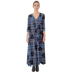 Blue  Plaid Anarchy Button Up Boho Maxi Dress by snowwhitegirl