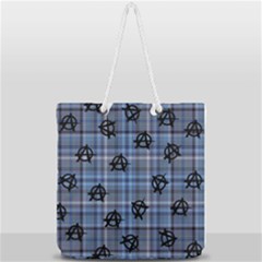 Blue  Plaid Anarchy Full Print Rope Handle Tote (large) by snowwhitegirl
