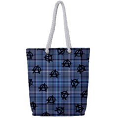 Blue  Plaid Anarchy Full Print Rope Handle Tote (small) by snowwhitegirl