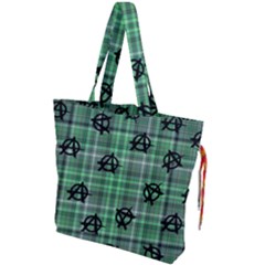 Green  Plaid Anarchy Drawstring Tote Bag by snowwhitegirl