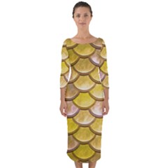 Yellow  Mermaid Scale Quarter Sleeve Midi Bodycon Dress by snowwhitegirl