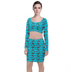 Fast Food Blue Long Sleeve Crop Top & Bodycon Skirt Set by snowwhitegirl