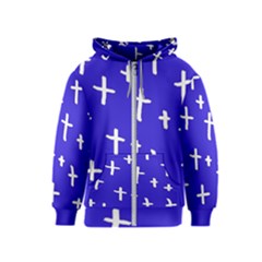 Blue White Cross Kids  Zipper Hoodie by snowwhitegirl
