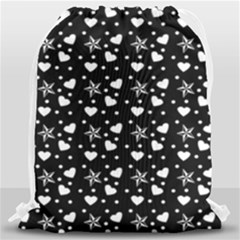 Hearts And Star Dot Black Drawstring Bag (large) by snowwhitegirl