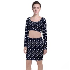 Hearts And Star Dot Black Long Sleeve Crop Top & Bodycon Skirt Set by snowwhitegirl