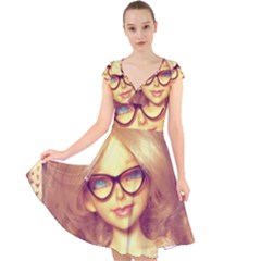 Girls With Glasses Cap Sleeve Front Wrap Midi Dress by snowwhitegirl