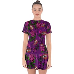 Purple  Rose Vampire Drop Hem Mini Chiffon Dress by snowwhitegirl