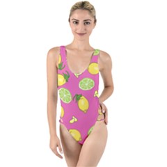 Lemons And Limes Pink High Leg Strappy Swimsuit by snowwhitegirl