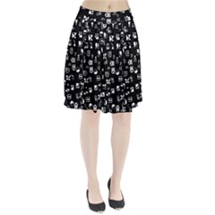 White On Black Abstract Symbols Pleated Skirt by FunnyCow