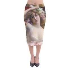 Victorian Lady In Pink Velvet Midi Pencil Skirt by vintage2030