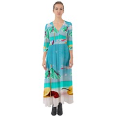 Red Chili Peppers On The Beach Button Up Boho Maxi Dress by FunnyCow