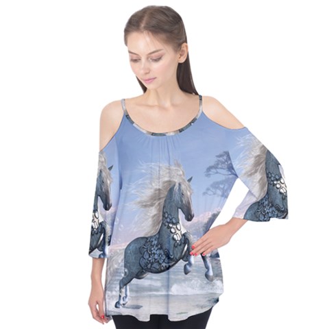 Wonderful Wild Fantasy Horse On The Beach Flutter Tees by FantasyWorld7