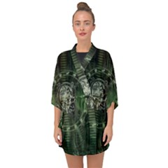 Awesome Creepy Mechanical Skull Half Sleeve Chiffon Kimono by FantasyWorld7