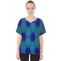 Hexagon Background Geometric Mosaic V-neck Dolman Drape Top by Sapixe