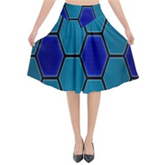 Hexagon Background Geometric Mosaic Flared Midi Skirt by Sapixe
