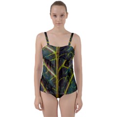 Leaf Abstract Nature Design Plant Twist Front Tankini Set by Sapixe