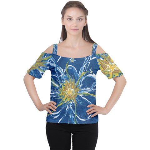 Blue Star Flower Cutout Shoulder Tee by lwdstudio