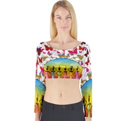 African Americn Art African American Women Long Sleeve Crop Top by AlteredStates