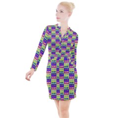 Cartoon Style Marine Life Motif Pattern Button Long Sleeve Dress by dflcprints