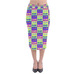 Cartoon Style Marine Life Motif Pattern Velvet Midi Pencil Skirt by dflcprints