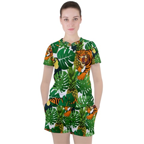 Tropical Pelican Tiger Jungle Women s Tee And Shorts Set by snowwhitegirl