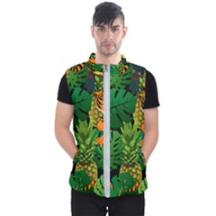 Tropical Pelican Tiger Jungle Black Men s Puffer Vest by snowwhitegirl