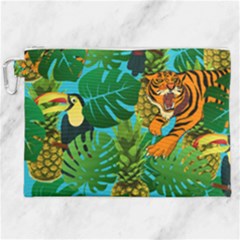 Tropical Pelican Tiger Jungle Blue Canvas Cosmetic Bag (xxl) by snowwhitegirl
