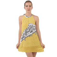 Pop Art Pizza Halter Tie Back Chiffon Dress by Valentinaart