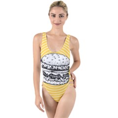 Pop Art Hamburger  High Leg Strappy Swimsuit by Valentinaart